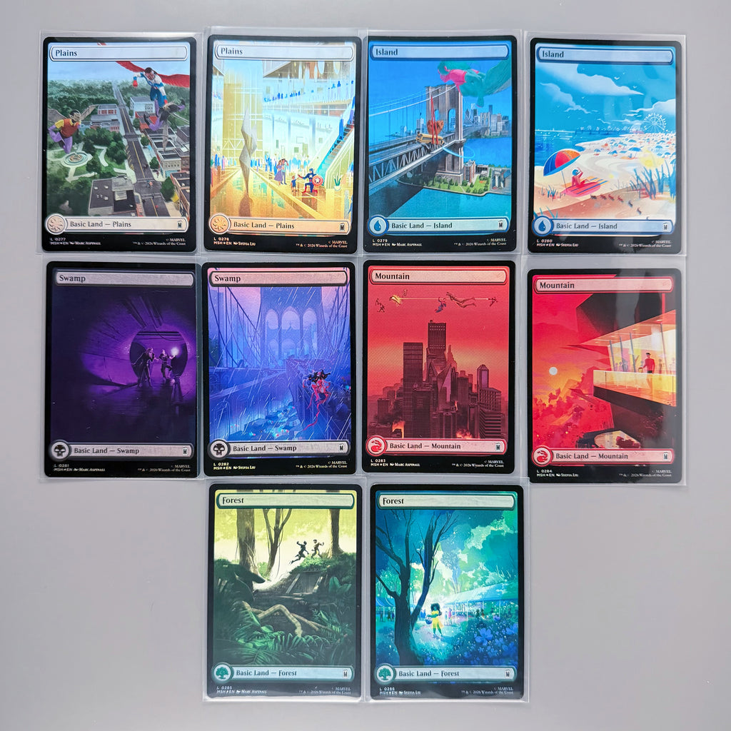 Magic Marvel Basic Lands Complete Set of 10 - Full Art Land (Foil)