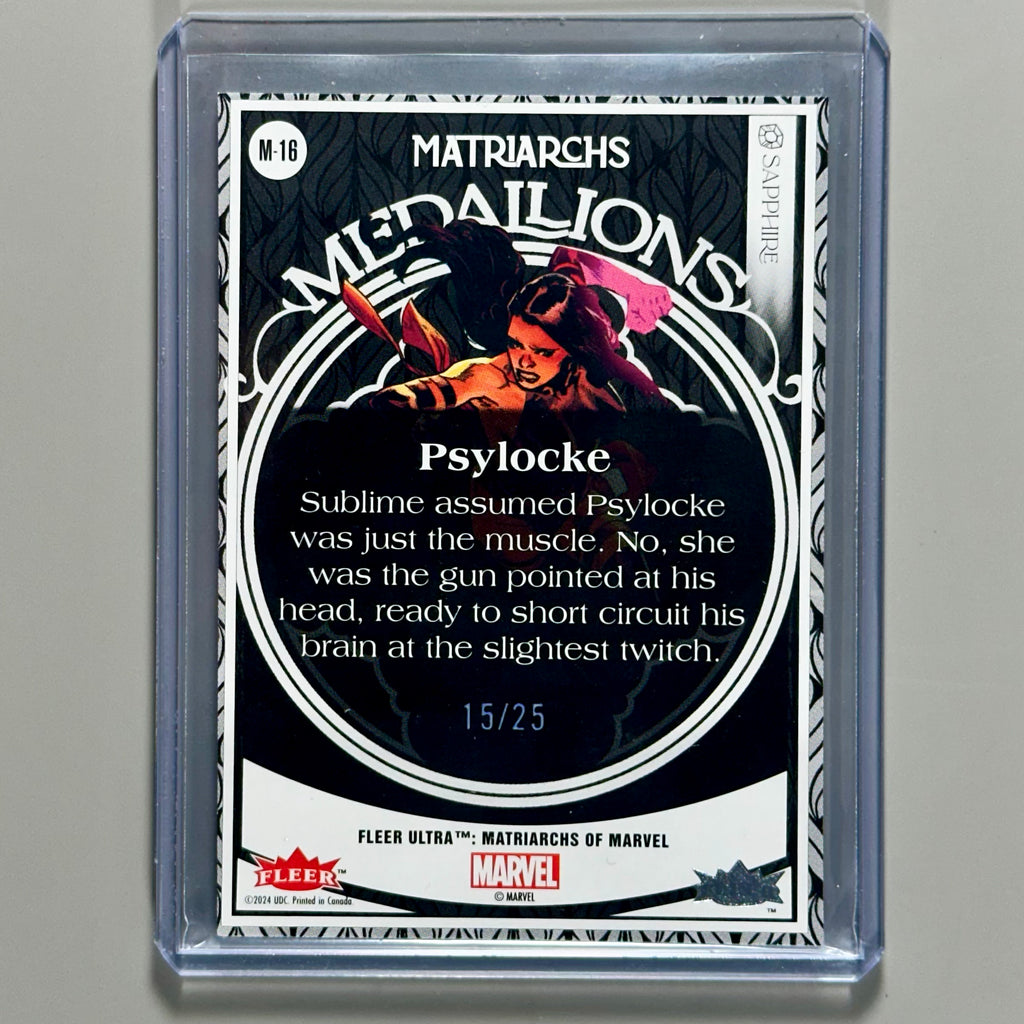2024 Marvel Fleer Matriarchs Psylocke Sapphire Medallion